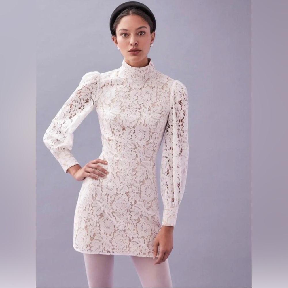 Reformation Cream Lace Long Sleeve Mini Dress